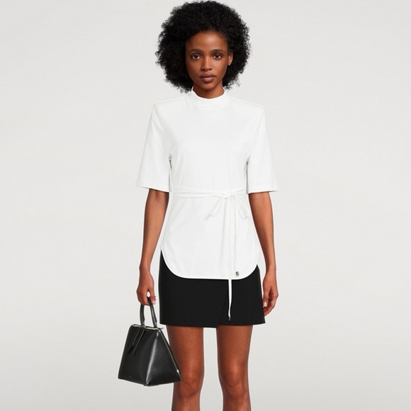 The Attico Aurelie Tie Wrap Belt T-Shirt White Size 38 IT 0 US - Picture 1 of 11
